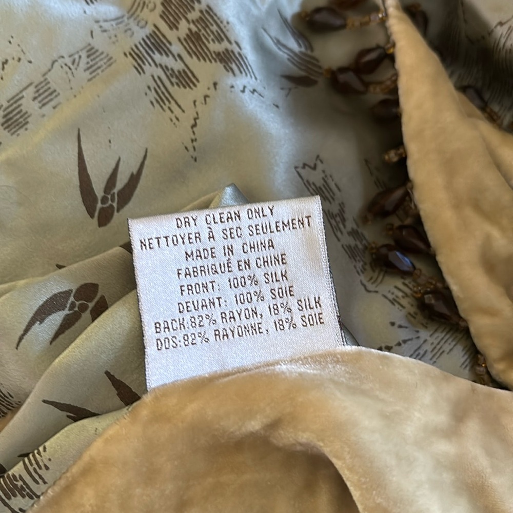 Sage color, Asian inspired silk, throw with velvet backing and beaded sides